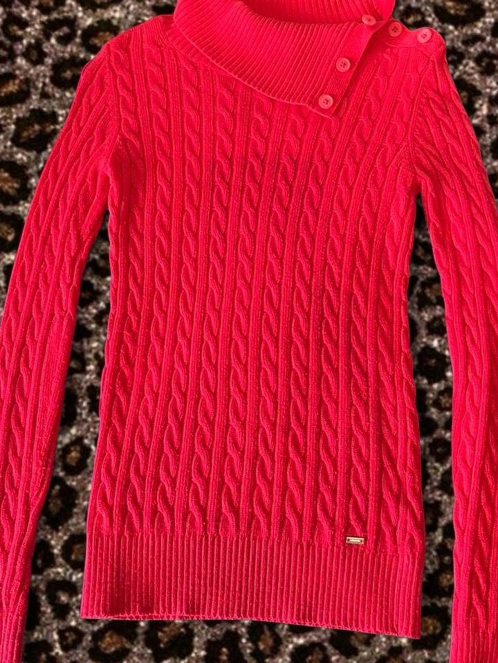 Tommy Hilfiger Cable-Knit Button Cowl Sweater in Bright Red